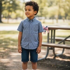 Boys Blue Stars Short Sleeve Button Down Shirt Shorts not included